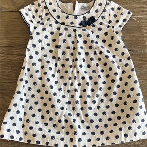 Mayoral White and Navy Polka Dot Dress with Navy Trim